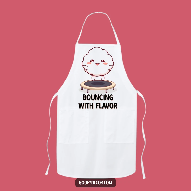Funny Kawaii Cloud Trampoline Apron: Goofy Grin Kitchen Fun for Cooks