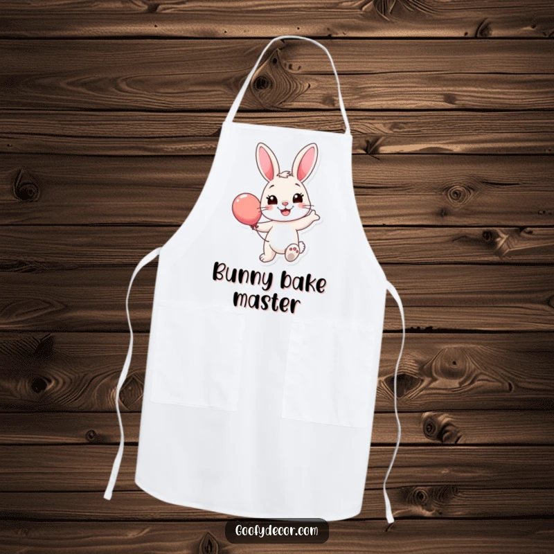 Funny Bunny Balloon Apron: A smiling bunny happily bounces a colorful balloon, ready to add cheer and fun to kitchen tasks.
