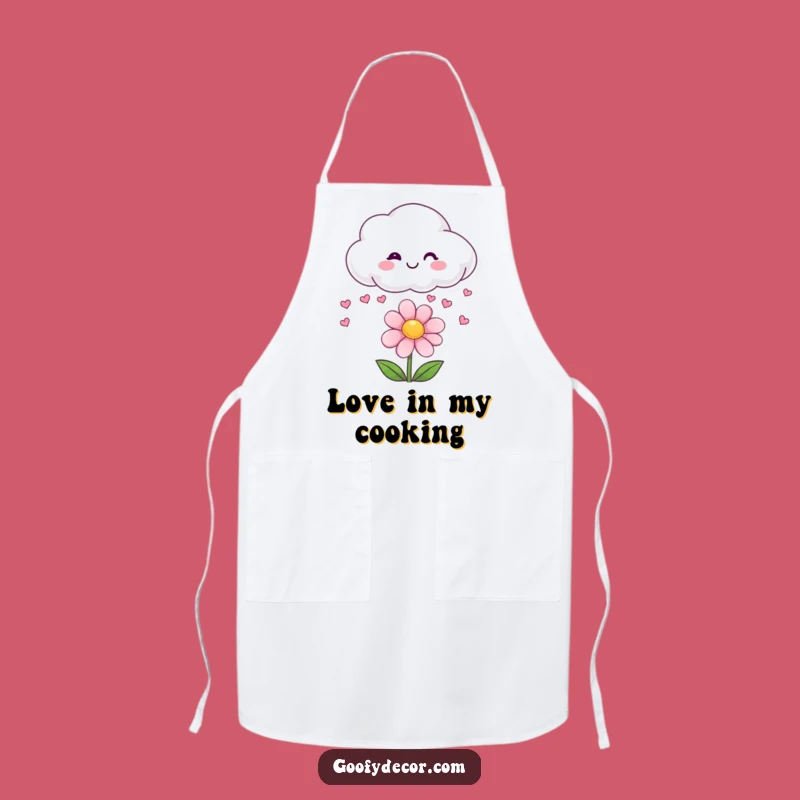 Funny Cloud Apron: Kitchen Love with Hearts Raining on a Flower