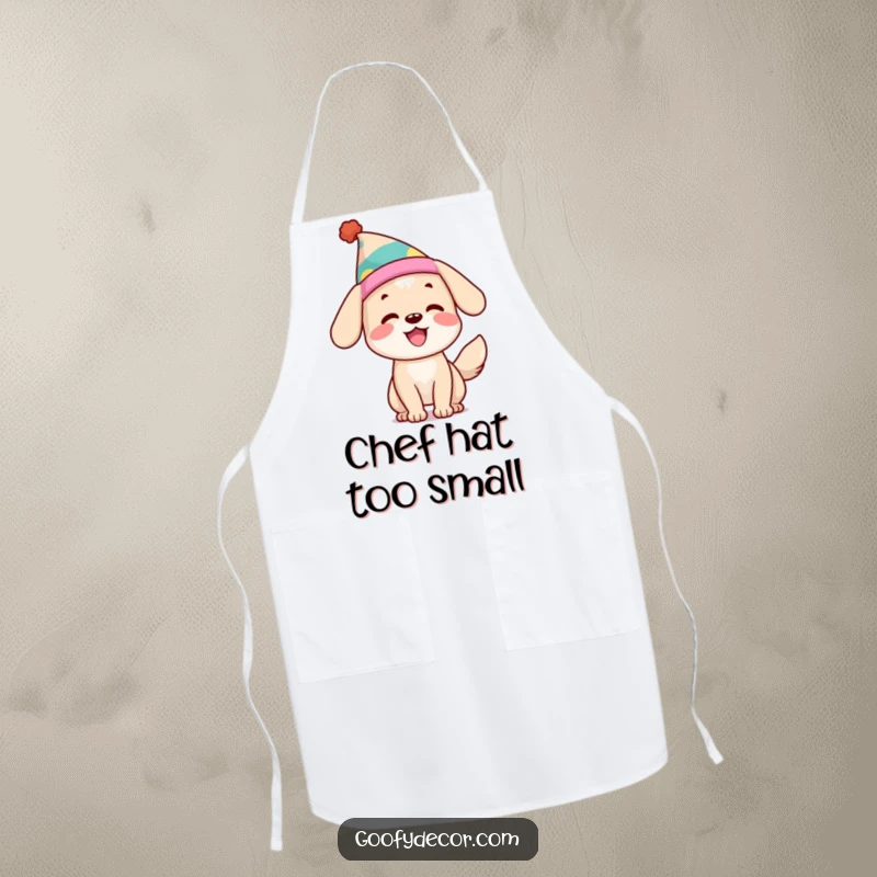 Funny Dog Apron: A happy dog with a wagging tail and a silly hat is ready to bring joy to any kitchen task.