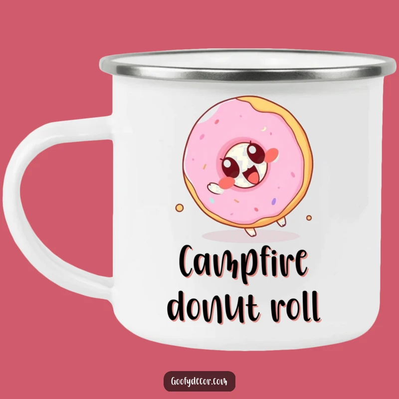 Funny Kawaii Donut Camping Mug: Joyful Somersaulting Enamel Cup, Ideal Funny Gift