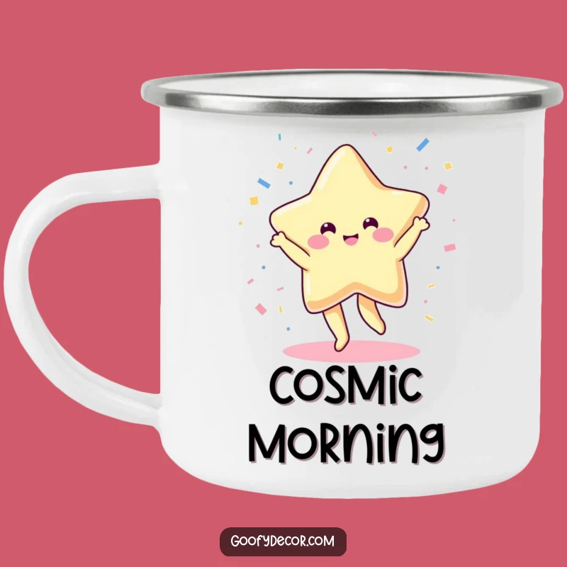 Funny Kawaii Star Camping Mug: Dancing Confetti Outdoor Cheer