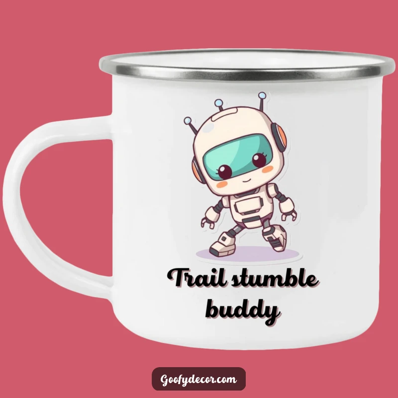 Funny Kawaii Robot Tripping Camping Mug: Adventure Fuel with a Glitch