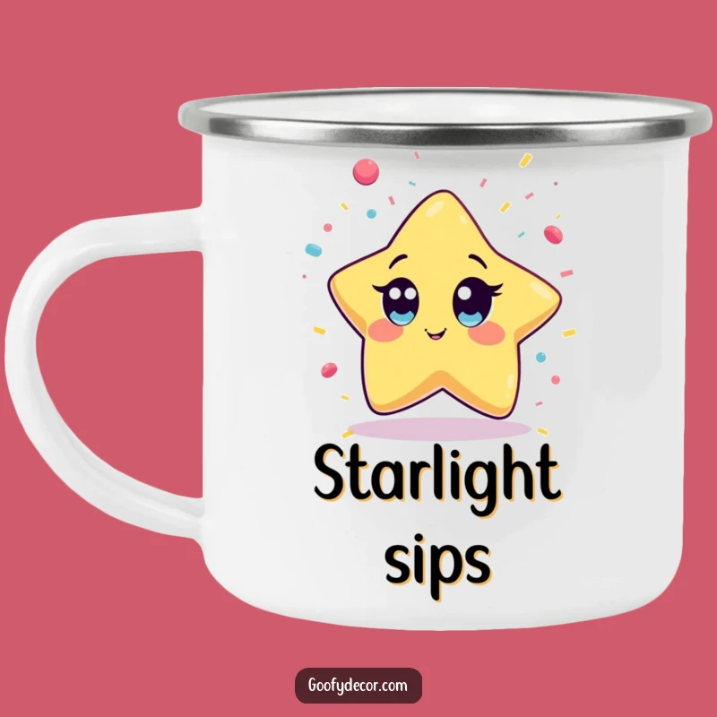 Funny Kawaii Star Confetti Camping Mug: Wide-Eyed Star for Outdoor Fun
