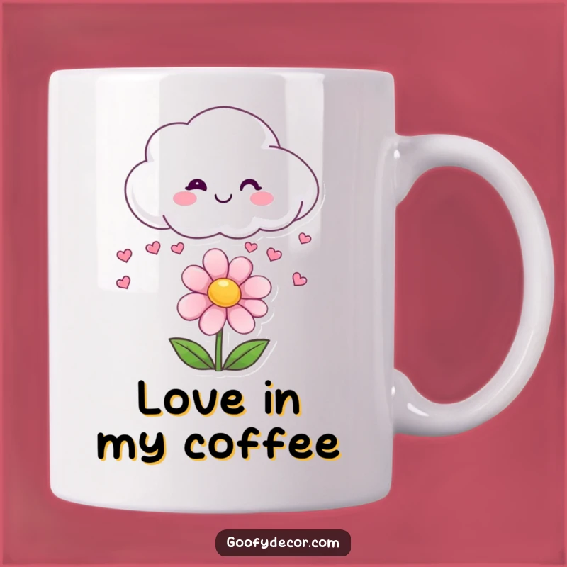 Funny Cloud Heart Mug: Smiling Sky Raining Love on Happy Flower