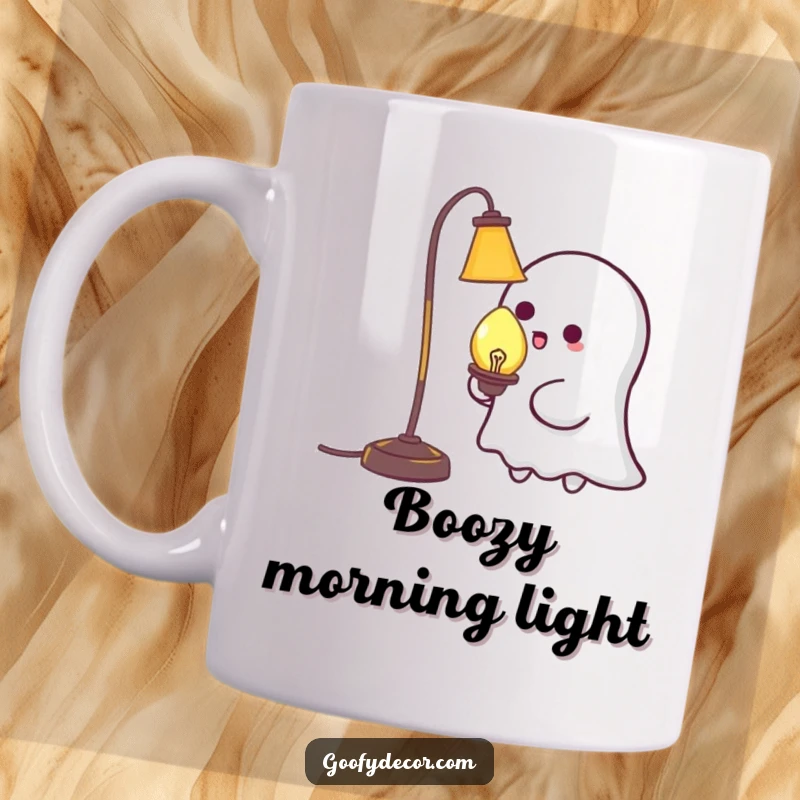 Funny Kawaii Ghost Tickling Lamp Mug: Cute ghost character playfully trying to tickle a lamp, adding spooky and lighthearted humor. A delightful funny gift.