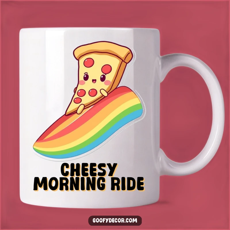 Funny Kawaii Pizza Mug: Rainbow Slide Adventure, Perfect Gift