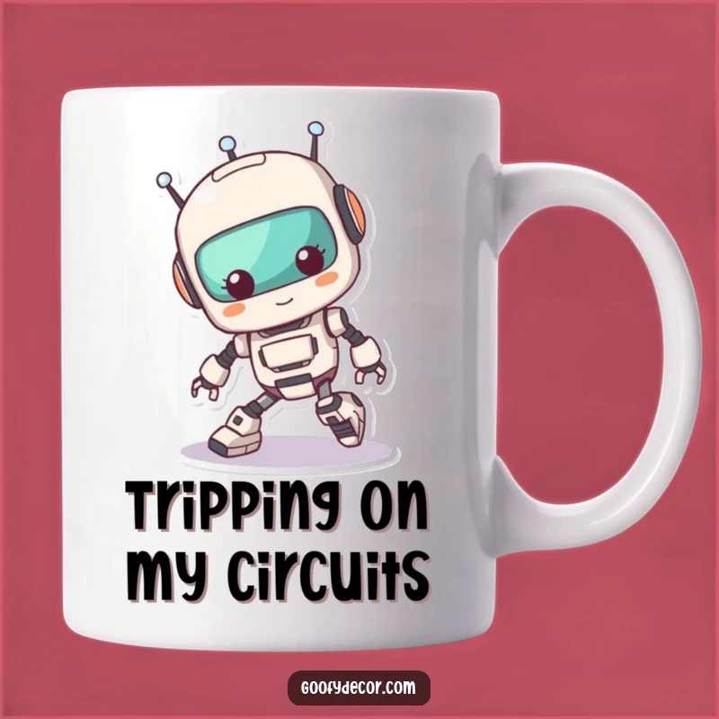 Funny Kawaii Robot Tripping Mug: Hilarious Mechanical Mishap Gift