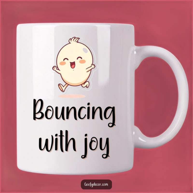 Funny Skipping Character Mug: Joyful Round Friend Gift for Bright Mornings
