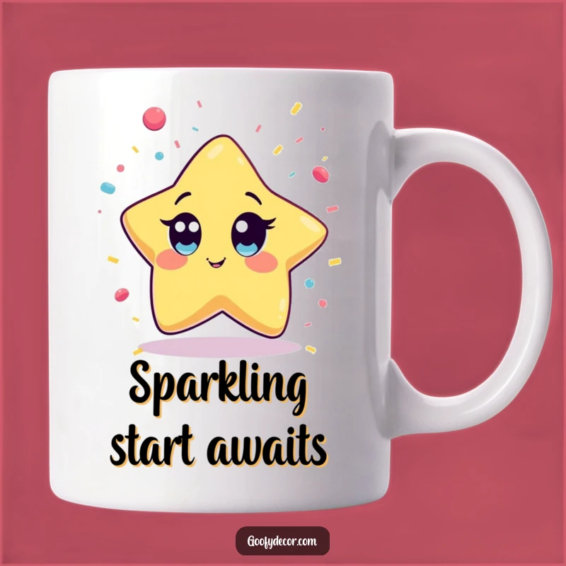 Funny Kawaii Star Confetti Mug: Wide-Eyed Star Makes a Hilarious Gift