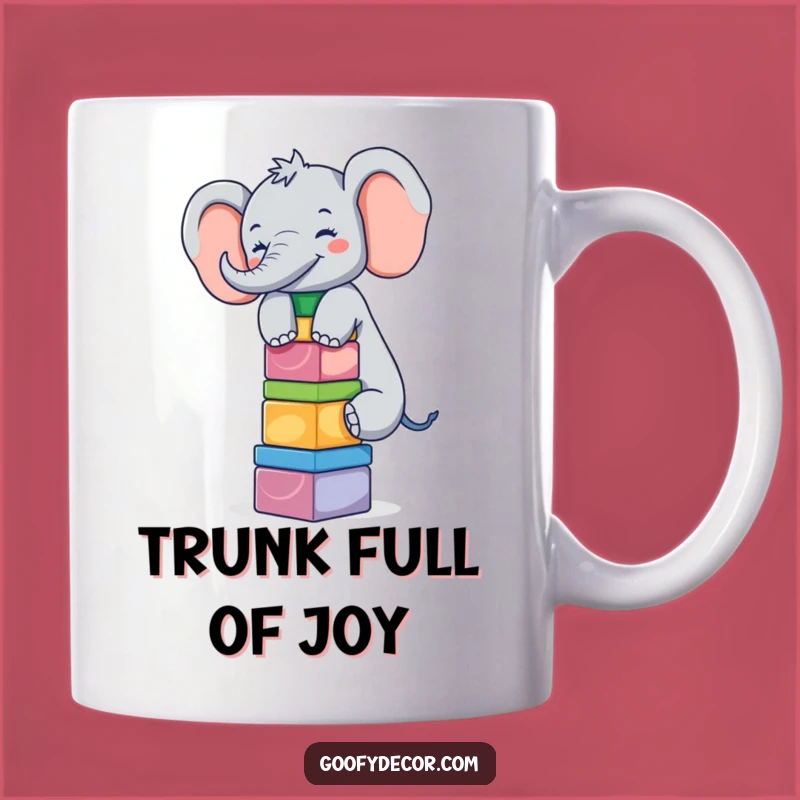 Funny Giggling Elephant Mug: Balancing Blocks Fun, Joyful Gift