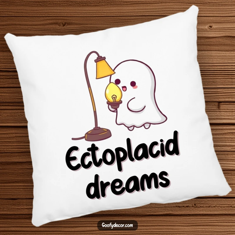 Funny Kawaii Ghost Tickling Lamp Pillow: Soft decorative pillow with a cute ghost playfully tickling a lamp, offering comfort and humor. A unique funny gift.