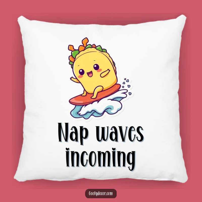 Funny Kawaii Taco Surfer Pillow - Cozy & Hilarious Home Decor Gift