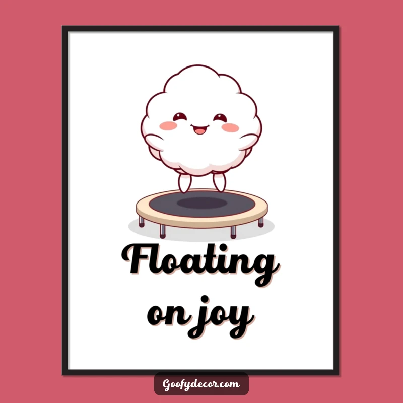 Funny Kawaii Cloud Trampoline Digital Art: Goofy Grin Print for Instant Joy