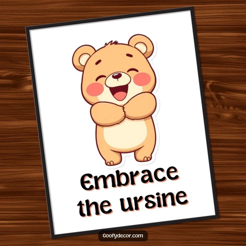 Funny Bear Hug Digital Art: A smiling bear enthusiastically offers a hug, perfect for instant wall decor and spreading cheer.