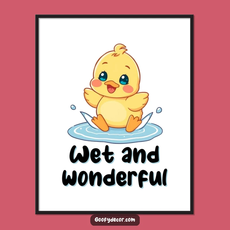 Funny Cheerful Duckling Puddle Digital Art: Instant Joyful Decor