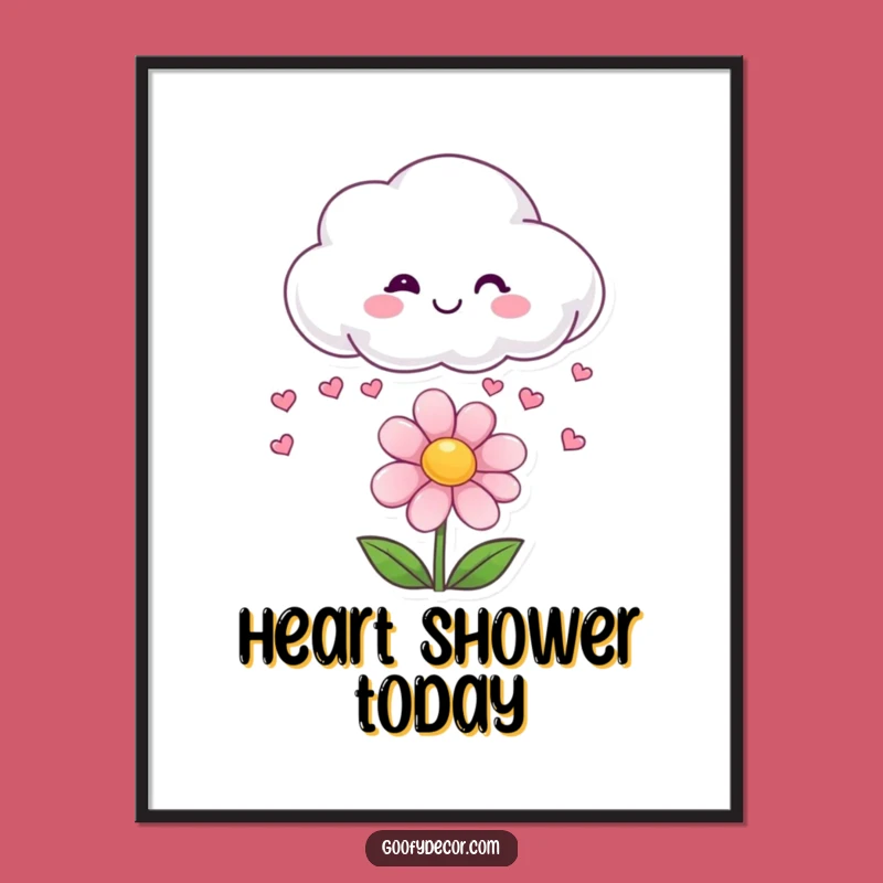 Funny Cloud Digital Art: Raining Hearts on a Happy Flower