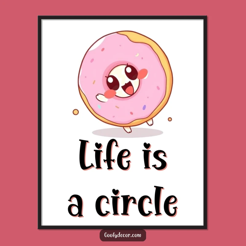 Funny Kawaii Donut Digital Art: Joyful Somersaulting Printable, Perfect Funny Gift