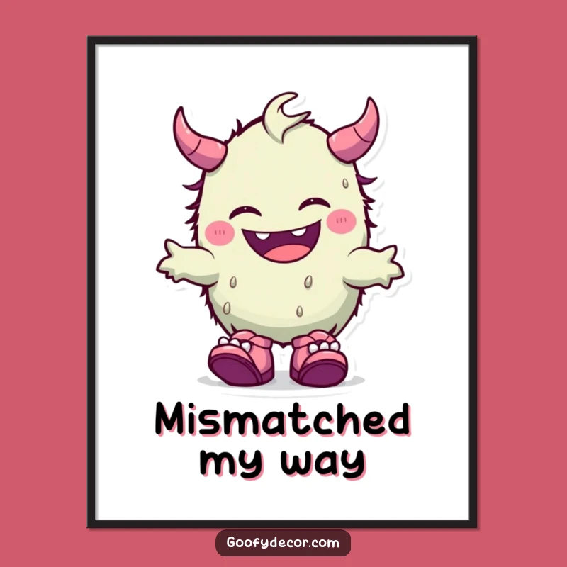Funny Kawaii Monster Art Print: Giggling Joy and Mismatched Shoes Decor