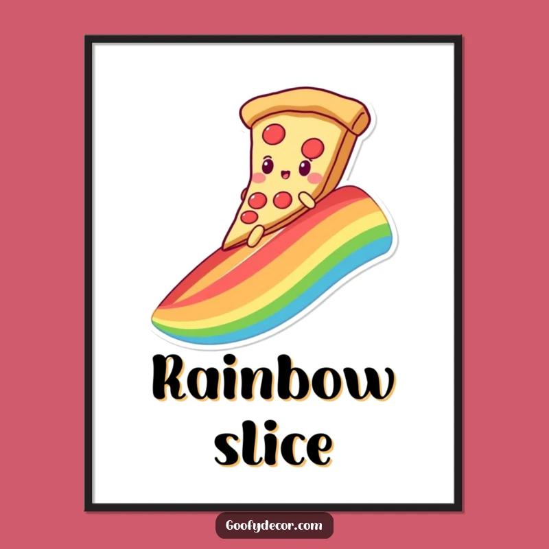 Funny Kawaii Pizza Art Print: Rainbow Slide Adventure Decor