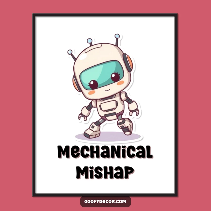 Funny Kawaii Robot Tripping Digital Print: Instant Tech Charm for Your Walls