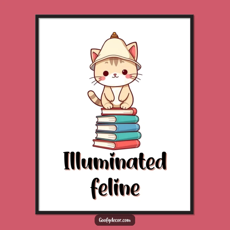 Funny Kawaii Cat Digital Art - Whimsical Bookish Decor - Funny Gift