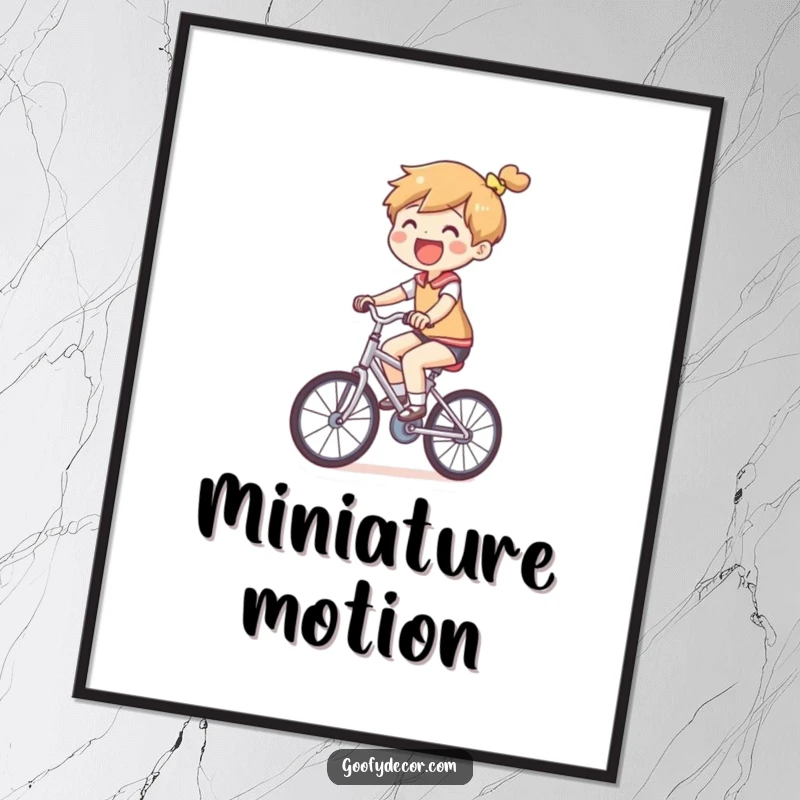 Funny Small Bicycle Digital Art Print of a joyful character comically riding a disproportionately small bicycle, suitable for instant download.
