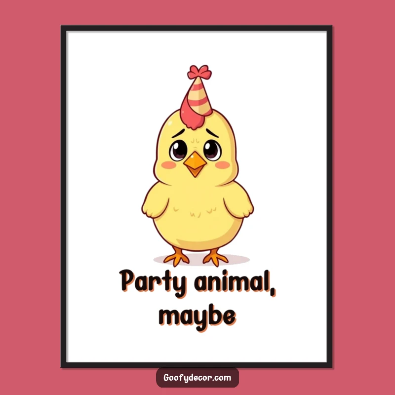 Funny Rubber Chicken Party Hat Digital Art Print: Instant Confused Bird Wall Decor, Amazing Funny Gift