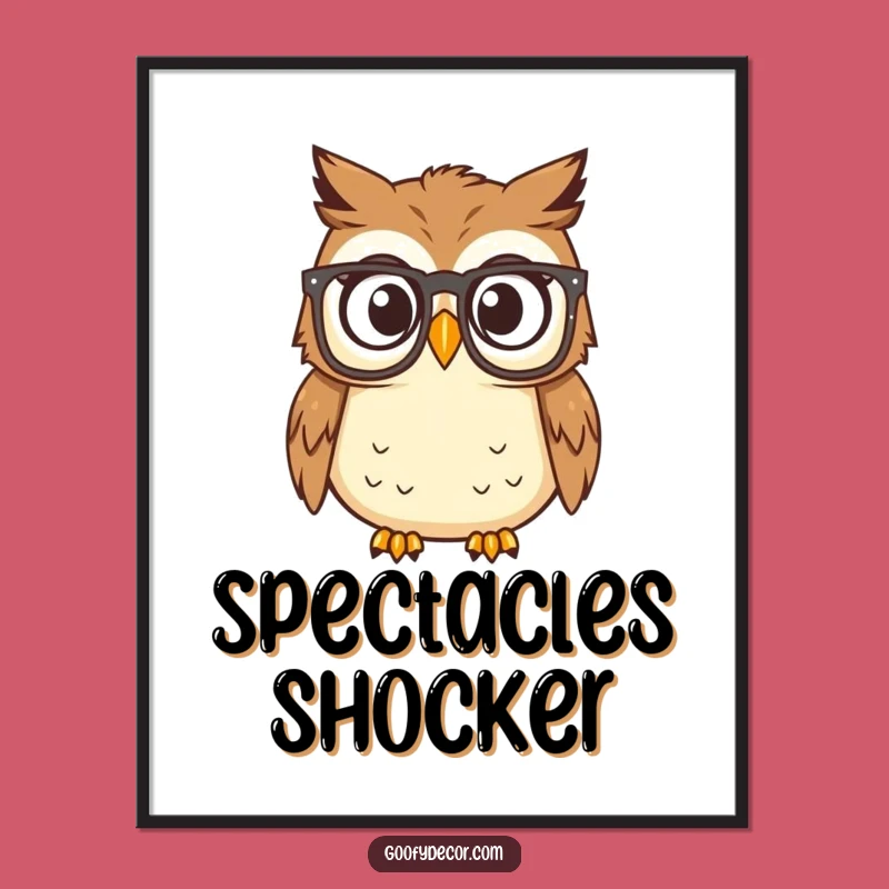 Funny Surprised Owl Reading Glasses Digital Print: Shocking Wall Art