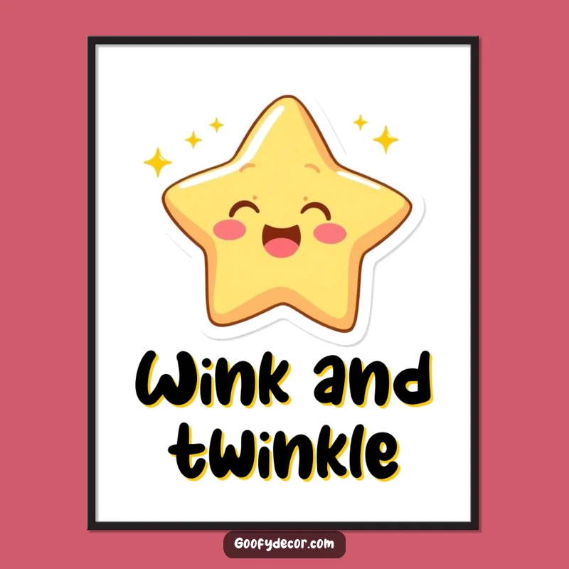 Funny Star Digital Art: Cheerful Winking Character with Twinkling Rays