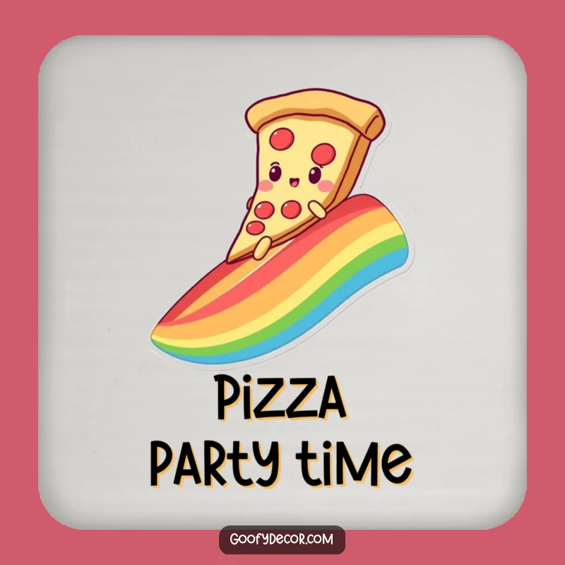 Funny Kawaii Pizza Coaster: Rainbow Slide Protection with Flavor
