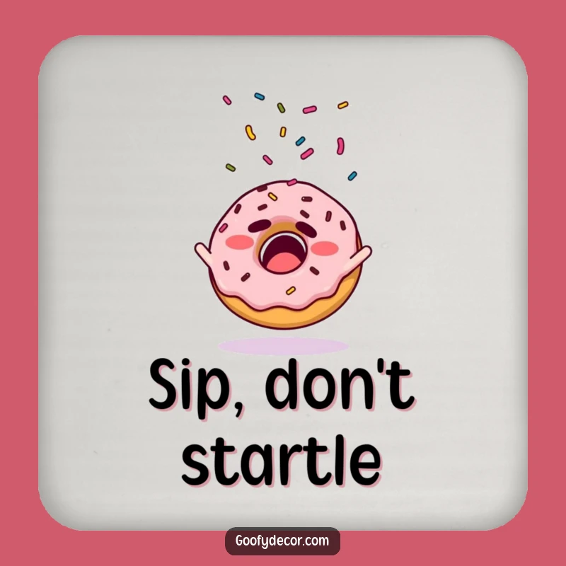 Funny Donut Sprinkle Coaster: Protect Surfaces with Startled Pastry Humor, Great Funny Gift