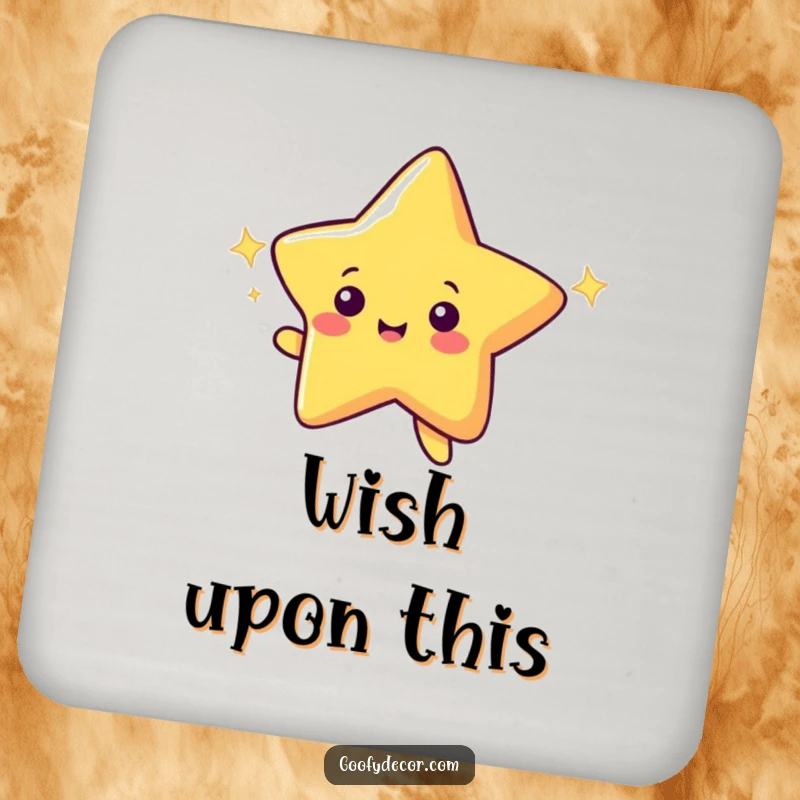 Funny drink coasters set with a cheerful shooting star making a wish and leaving a brilliant, sparkling trail.