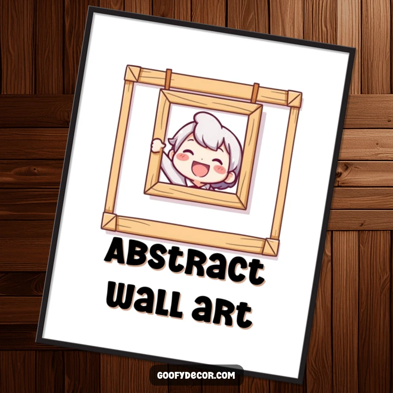 Funny Crooked Picture Poster depicting a delighted character's earnest but humorously unsuccessful attempt at hanging a straight picture.