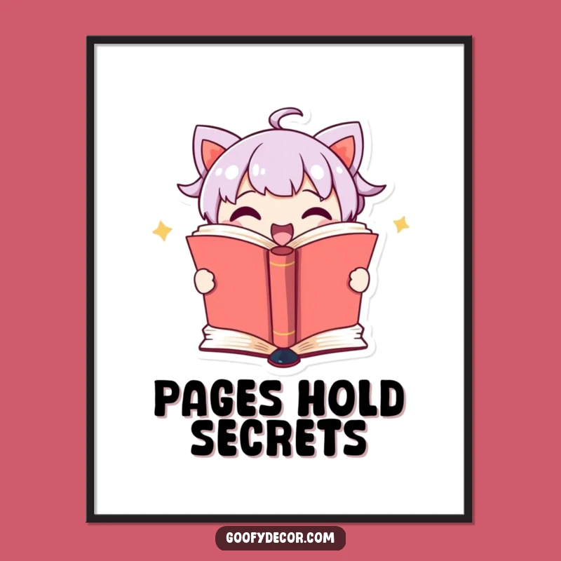 Funny Book Decor Poster: Cute Character's Secret Page Reveal Art, Whimsical Funny Gift for Walls
