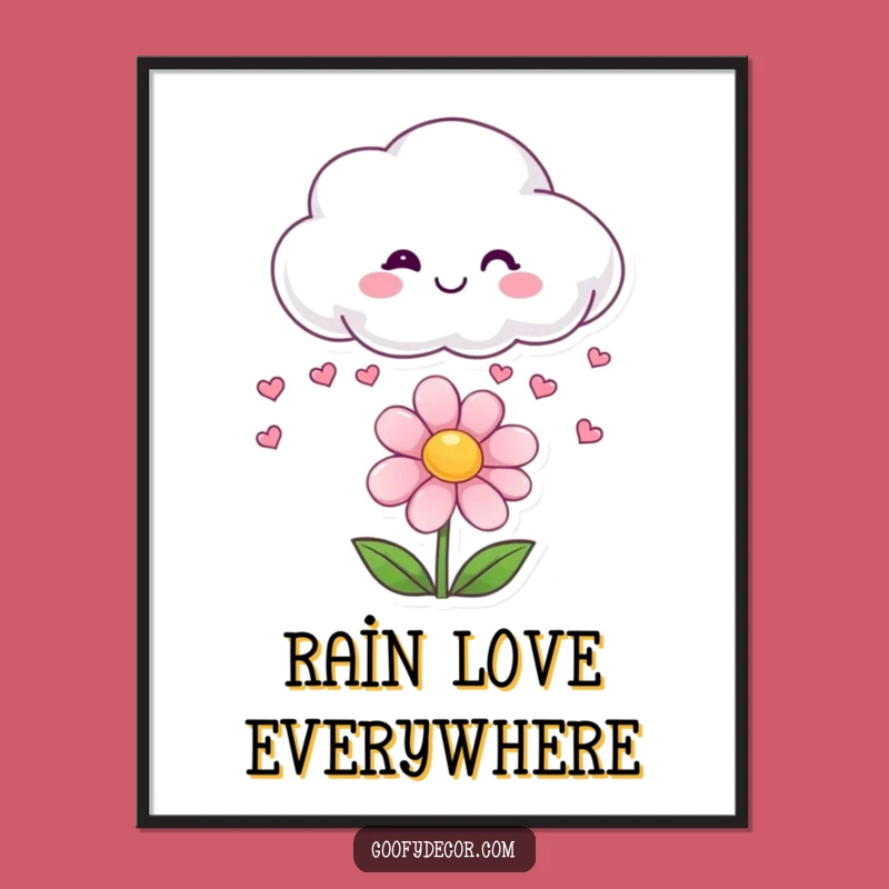 Funny Cloud Art Print: Raining Hearts for a Happy Flower Wall Decor