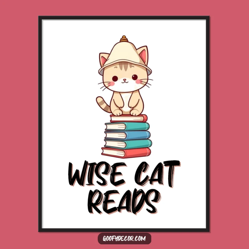 Funny Kawaii Cat Poster - Book Lover Wall Art - Funny Gift Decor