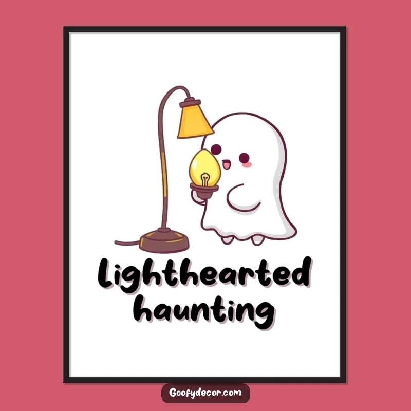 Funny Kawaii Ghost Tickling Lamp Poster: Spooky Art for a Laugh