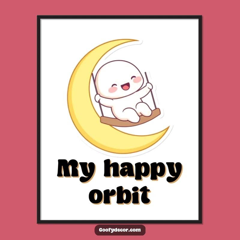 Funny Laughing Moon Swing Poster - Celestial Wall Art, Cool Gift