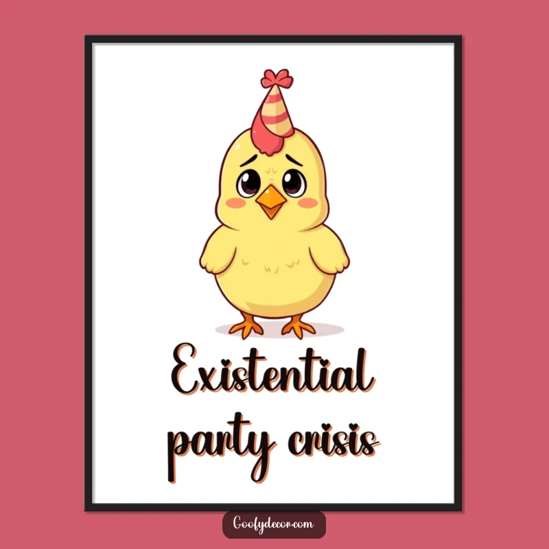 Funny Rubber Chicken Party Hat Poster: Quirky Confused Bird Art, Amazing Funny Gift