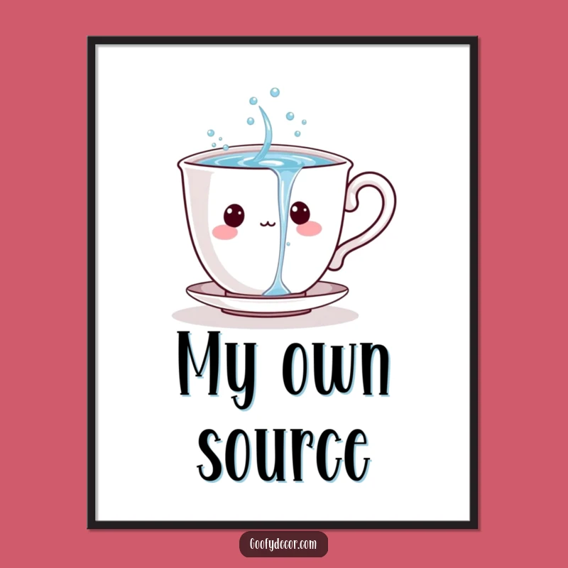 Funny Teacup Splash Poster: Playful Cartoon Character Refreshment Wall Art Gift