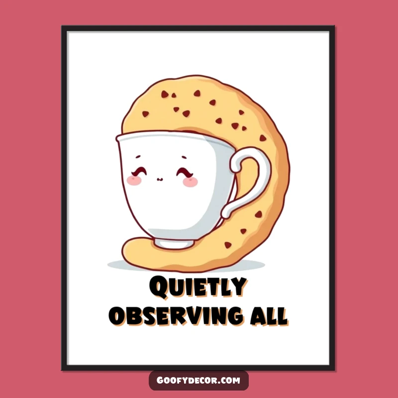 Funny Shy Teacup Poster: Quirky Hiding Character Art, Fantastic Funny Gift