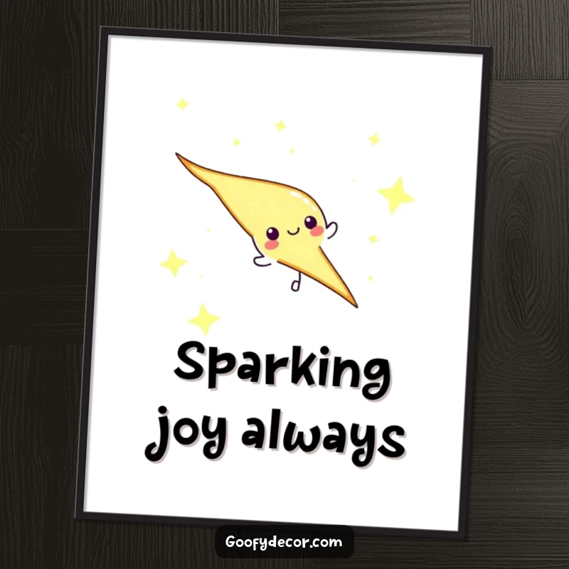 Funny lightning bolt character streaking through a starry sky, depicted as a vibrant poster for energetic room decor.