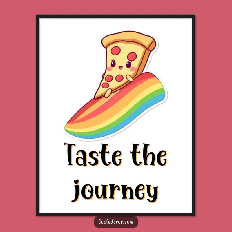Funny Kawaii Pizza Poster: Rainbow Slide Adventure Wall Art