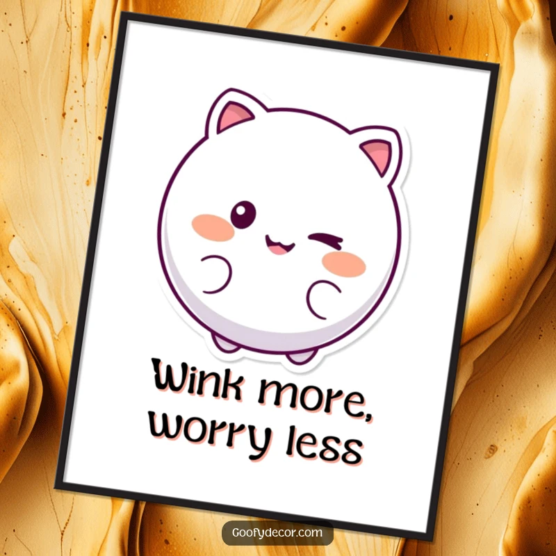 Funny poster featuring a round, smiling character giving a playful wink, designed to bring cheer and lightheartedness to any space.