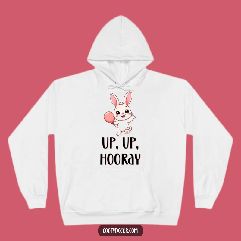 Cozy Funny Bunny Balloon Hoodie: Snuggle Up with This Happy Hopper, Perfect Funny Gift!