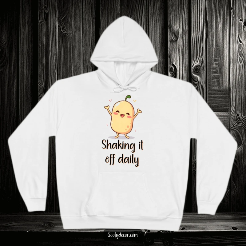 Funny hoodie showcasing a wobbly character in the middle of a hilarious, energetic silly dance, radiating infectious fun and playful vibes.