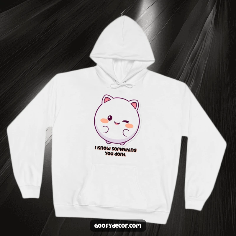 Funny hoodie featuring a round, smiling character with a mischievous wink, offering cozy comfort and a touch of playful humor.