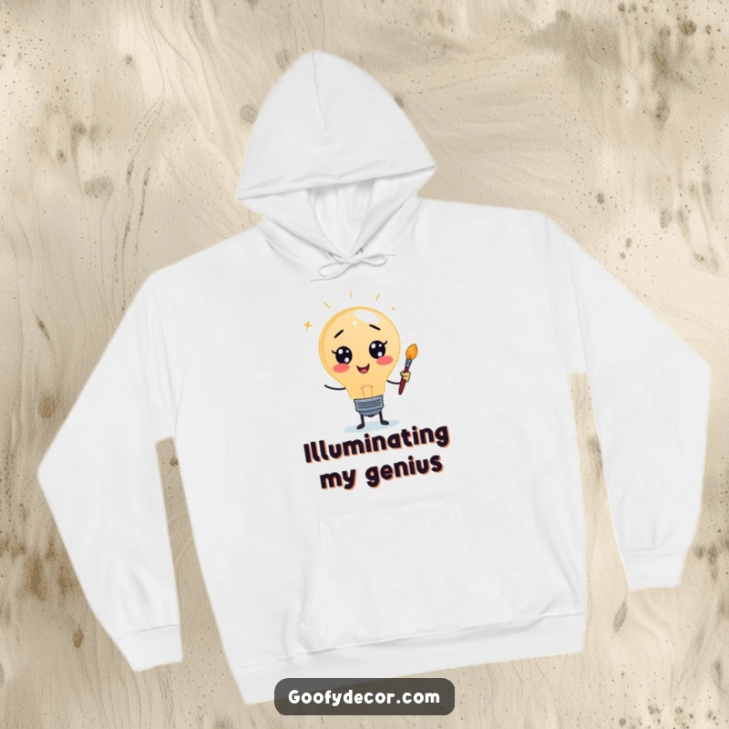 Funny hoodie featuring a lightbulb character with a paintbrush, symbolizing creative sparks and cozy inspiration for artists.