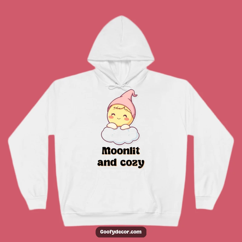 Funny Moon Hoodie: Cozy Night with a Sleepy Character and Clouds